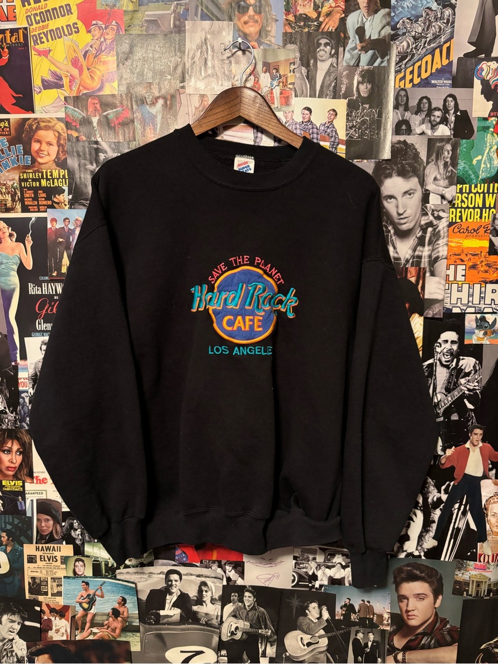 Jerzees Black Crewneck Sweatshirt with Blue and Orange Hard Rock Cafe Logo